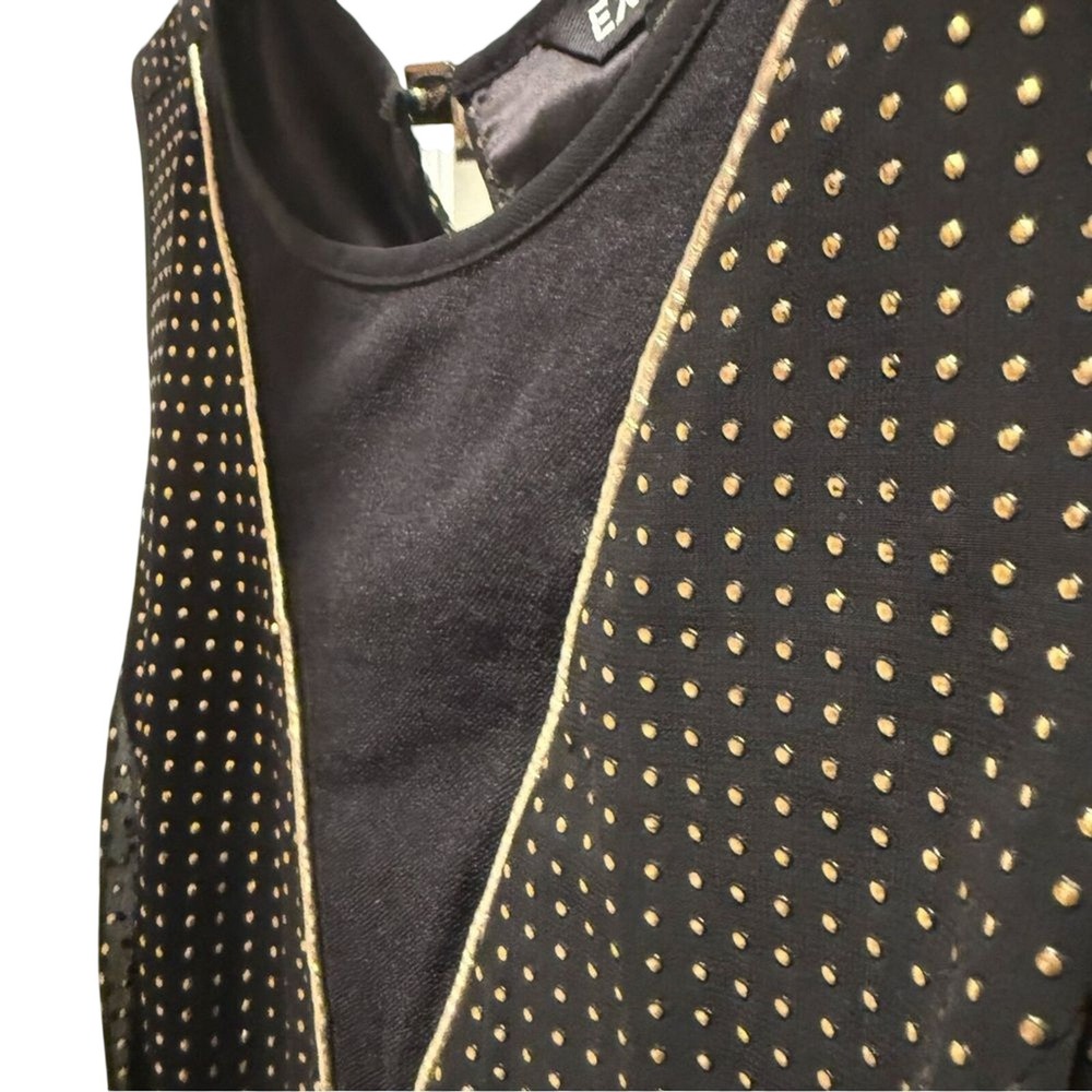 Express Fit and Flare Dress Black Gold Studded Mesh Inset Womens 2 - Picture 7 of 9